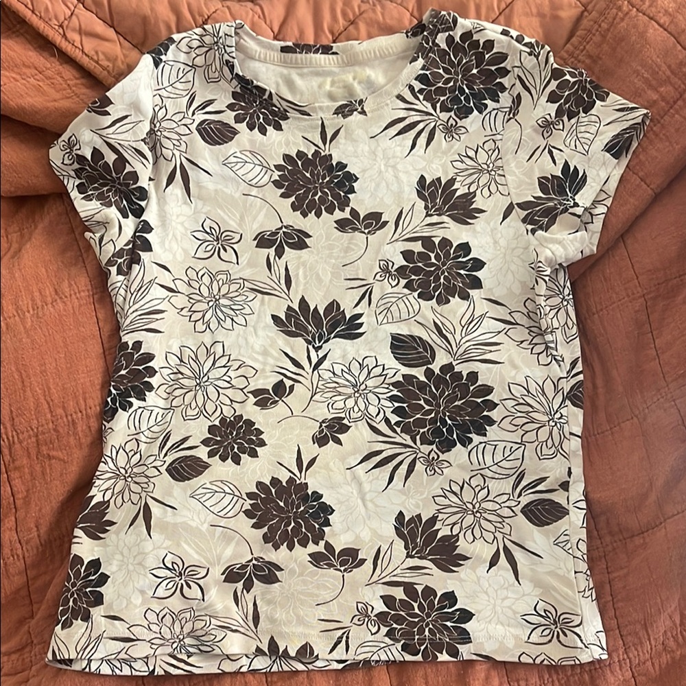 Floral Print Cream and Brown Women's Top